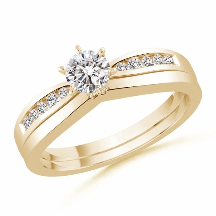 Solitaire Round Diamond Wedding Ring Set With Plain Ring image 1
