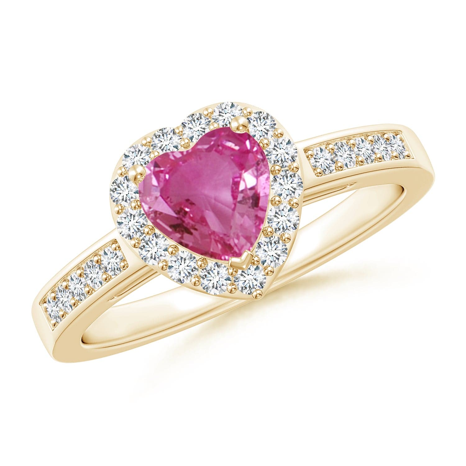 Heart-Shaped Pink Sapphire Halo Ring with Diamond Accents