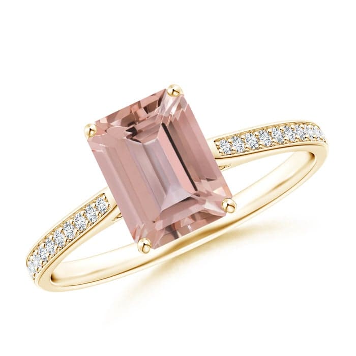Emerald-Cut Morganite Cocktail Ring with Diamond Accents